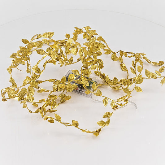 Fairy Lights - Gold Fabric Leaf Light String