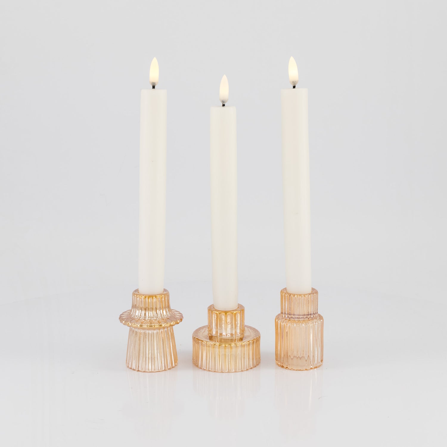 Glass Ribbed Candle Holders