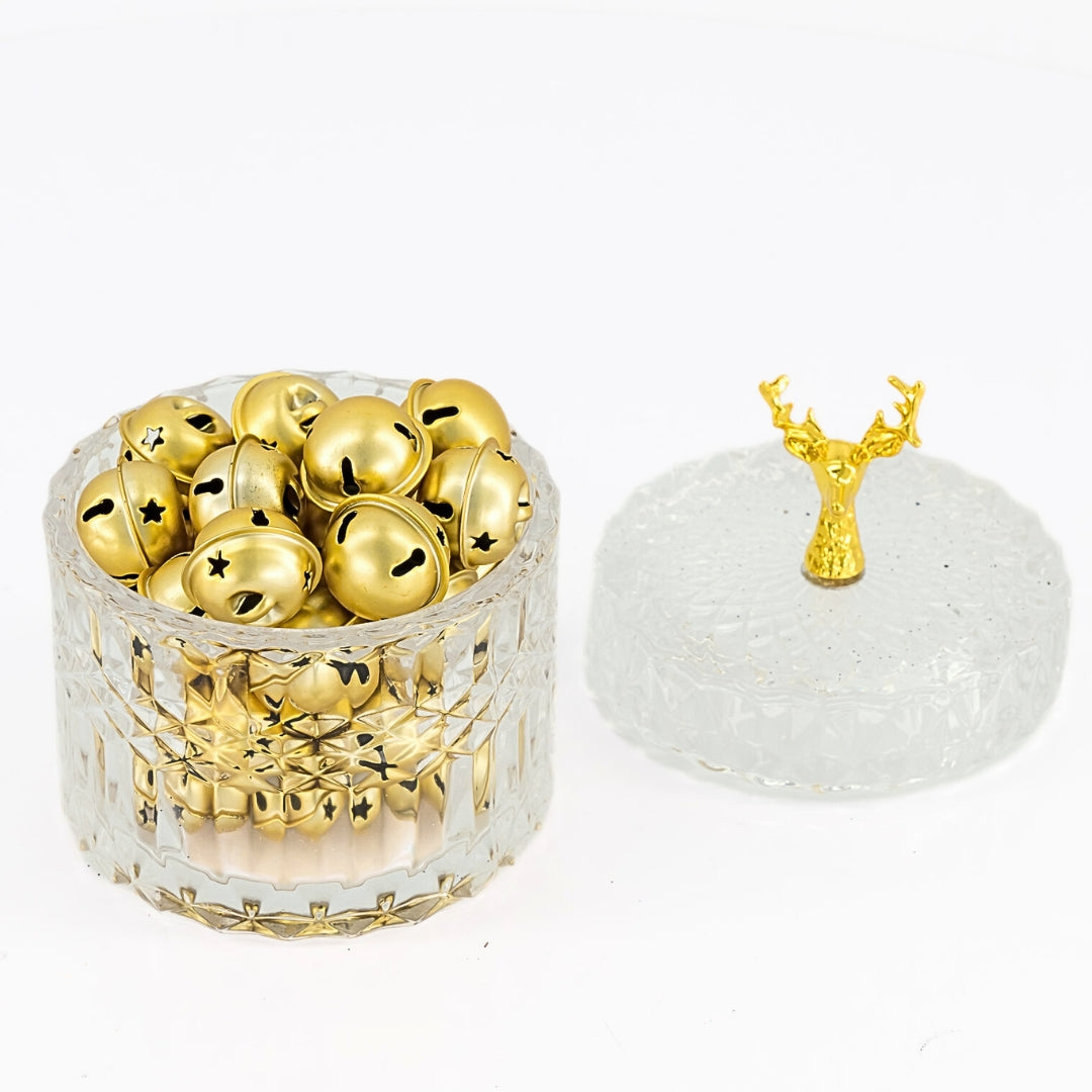 Facetted Glass Jars With Gold Metal Reindeer Lid