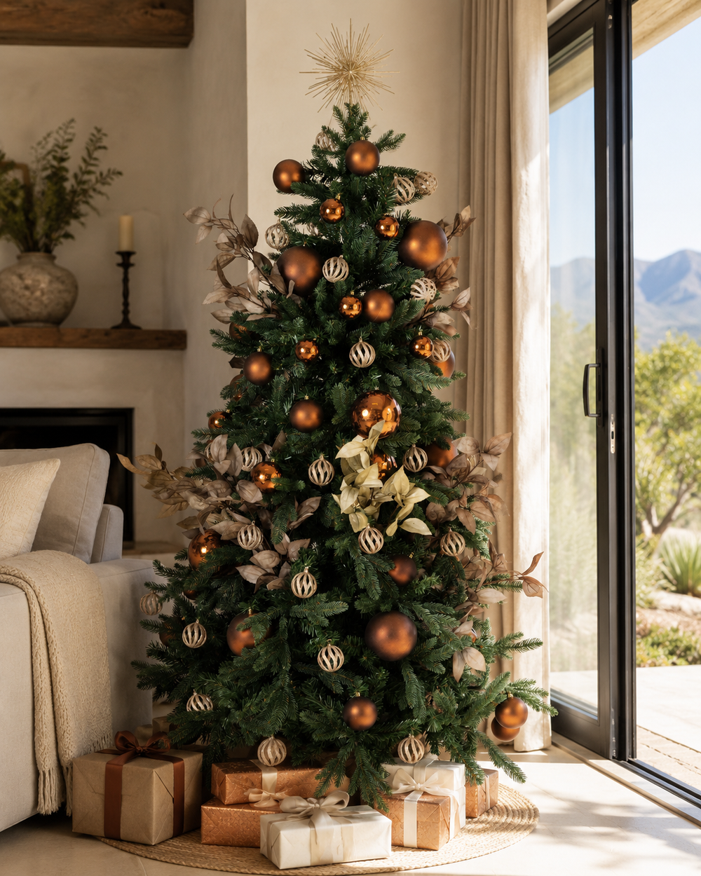 Modern non-traditional Christmas tree hire style inspiration with silver and blue decor