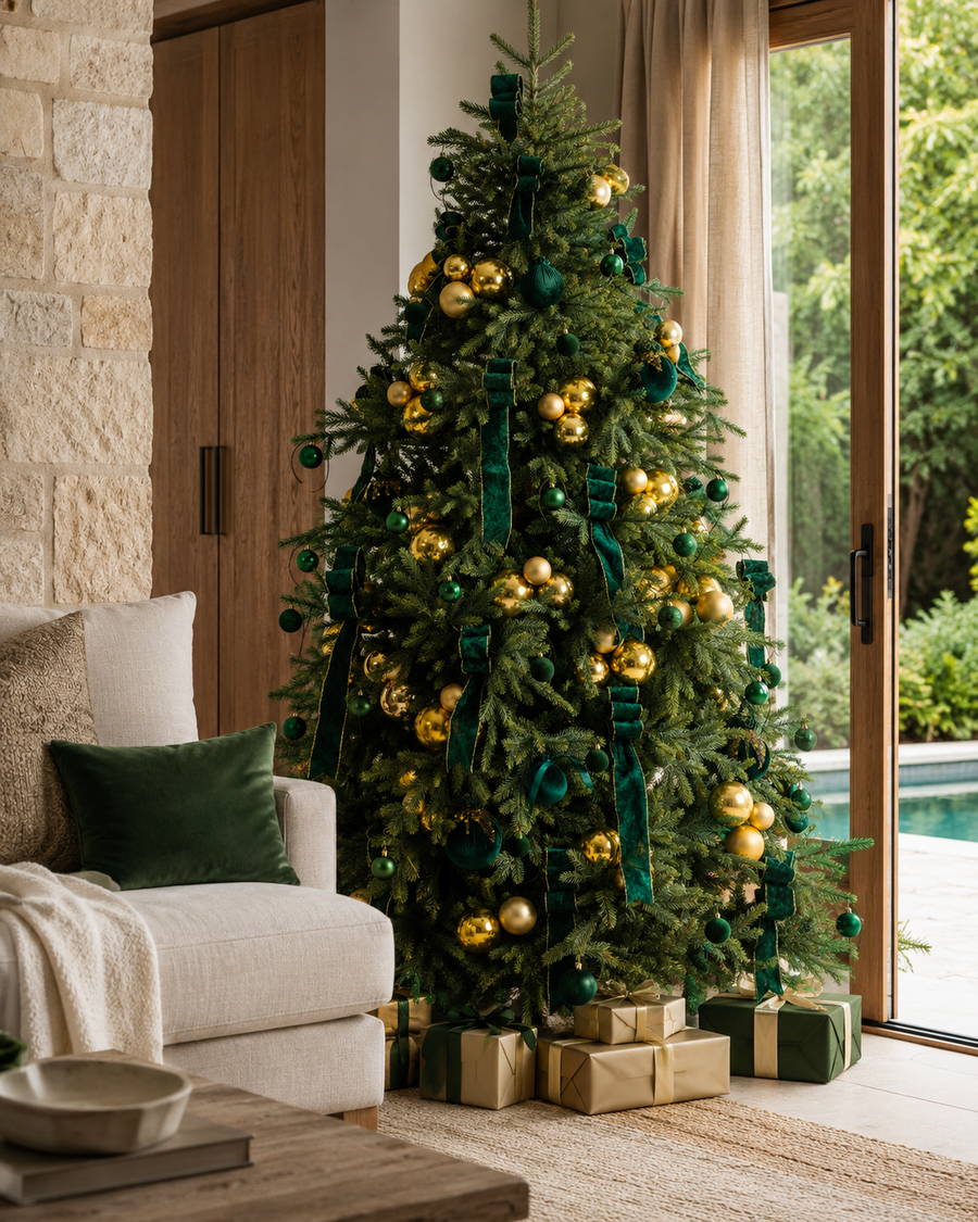 Traditional red and gold Christmas tree hire style inspiration