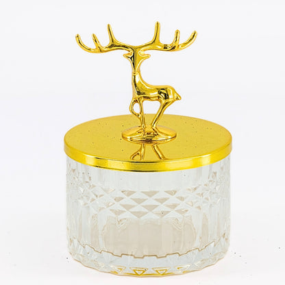 Facetted Glass Jars With Gold Metal Reindeer Lid
