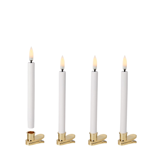 Christmas clip-on Taper Candles (4-pack with gold colour clips)